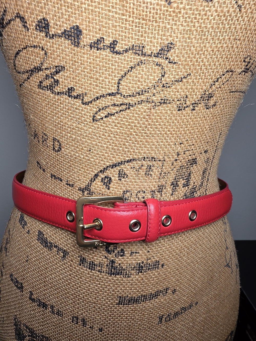 Lauren Ralph Lauren Bright Red Leather Belt with Gold Buckle